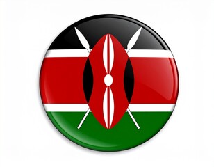 Kenya Flag Button on White Background