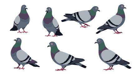 Obraz premium A collection of pixelated pigeons in various poses showcases the simple charm and quirky character of these urban birds.