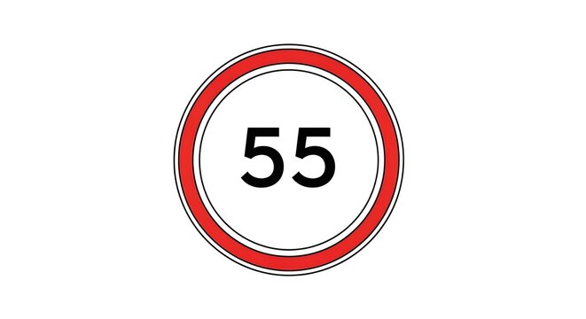Speed Limit 55 Road Sign Isolated on White Background.