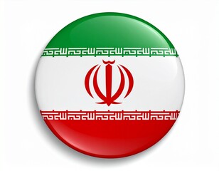 Iran Flag Button with Emblem and Takbir on White Background