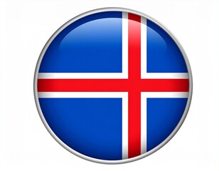 Obraz premium Iceland Flag Button with Nordic Cross on White Background