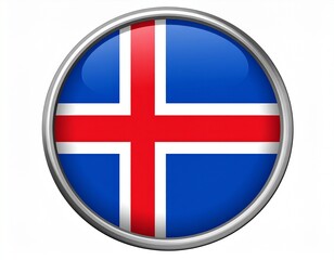 Fototapeta premium Iceland Flag Button with Nordic Cross on White Background
