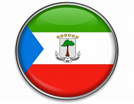 Equatorial Guinea Flag Button with Coat of Arms on White Background