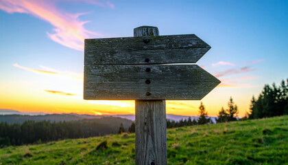 Directional signpost at sunset crossroads