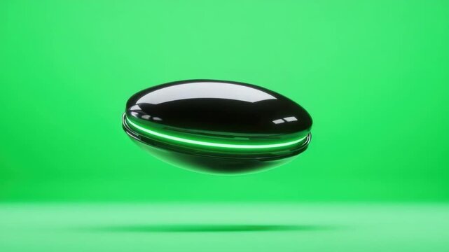 Futuristic object with sleek design floating against vibrant green background showcasing modern aesthetics and innovation
