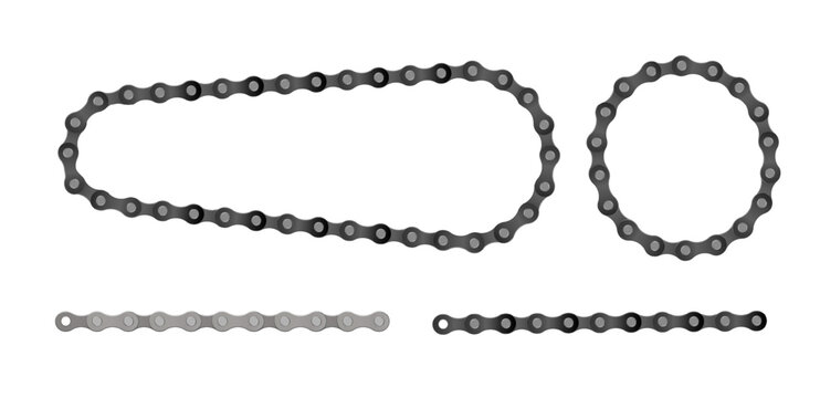 Collection of round bicycle chain border frames. Cycling line pattern. Motorcycle chain symbol. Chain machine sign. Vector