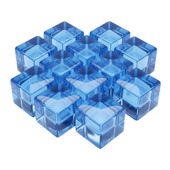 Obraz premium Transparent Blue Plastic Ice Cubes Arrangement Isolated on White 