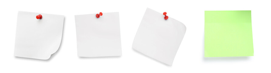 Empty paper notes isolated on white, set