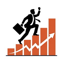 Silhouette businessman ascending growth chart achieving success business motivation concept