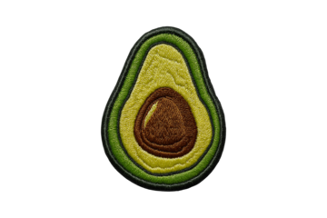 Avocado embroidery patch isolated on transparent background, in PNG format, cut out