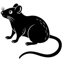 A black silhouette of a small rodent with a long tail isolated on white background silhouette