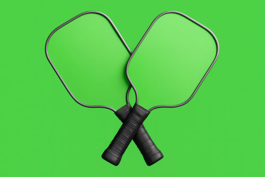 Pickleball rackets with chromakey on the hitting surface and a green background