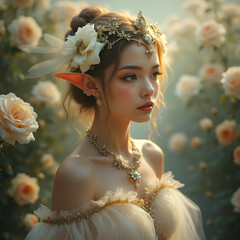 beautiful fairy of white roses