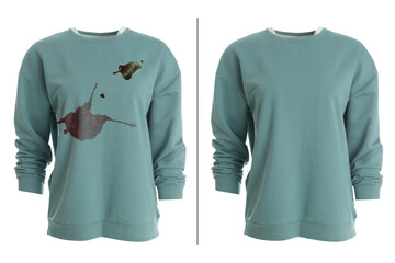 Naklejka premium Dry-cleaning service. Dirty and clean sweater on white background, collage before and after