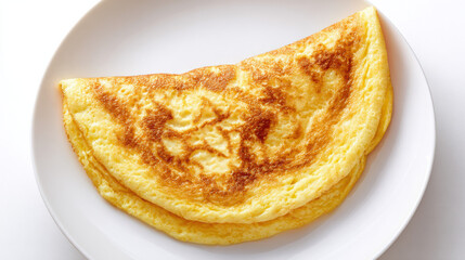 Frisch gebratenes Omelett auf weißem Teller von oben