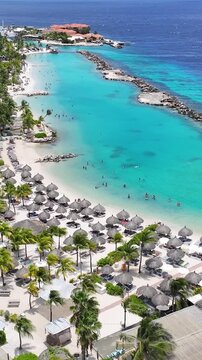 Mambo Beach At Willemstad Netherlands Curacao. Aerial View Of Stunning Beach With Crystal Clear Waters. Paradise Landscape Idyllic Amazing. Summertime Idyllic Coast. Willemstad Netherlands.