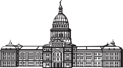 Texas State Capitol Hand drawn vector illustration. Black and white graphics on a white background