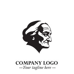 Elegant Old Woman Logo Symbol in Black on White Background with Classic and Minimalist Design
