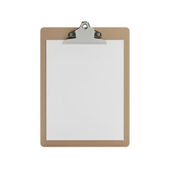 Clipboard with a clean, undetailed white paper for mockup presentation, isolated and precise focus