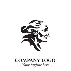 Elegant Old Woman Logo Symbol in Black on White Background with Classic and Minimalist Design
