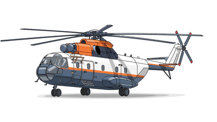 Fototapeta premium Flat vector illustration of an industrial transport helicopter, isolated on a white background.