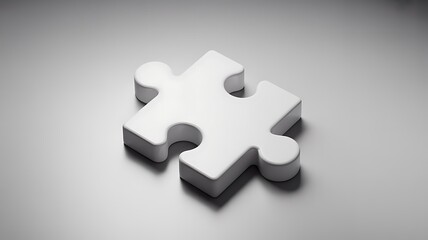 Single white puzzle piece isolated on white background