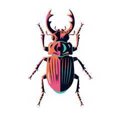 Colorful Stag Beetle Illustration on White Background.