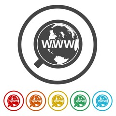 Domain Name Registration Globe icon. Set icons in color circle buttons
