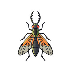 Illustration of a Stag Beetle with Orange Wings.