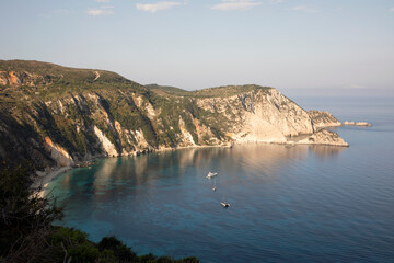 Fototapeta premium Kefalonia - Greece - August 15, 2025: Petani beach, Pylaros,, Kefalonia, Greece.