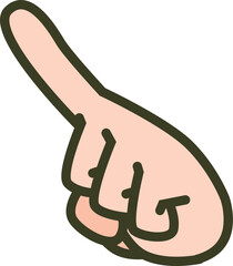 手の甲が見える肌色の指さしハンドサイン（右斜上方向・ジェスチャー・手のイラスト）