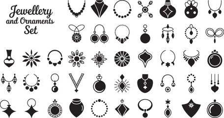 ladys jewellery and ornaments icon bundle set black silhouette art clean background