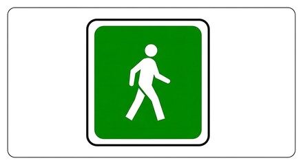 Green Pedestrian Crossing Sign with White Walking Figure.