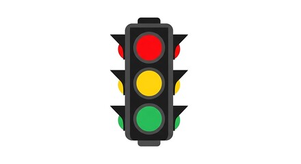 Traffic Light Signal with Red Yellow and Green Lights Illuminated.