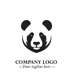 Cute Head of Panda Logo Symbol in Black on White Background with Minimalist and Modern Design © Goko