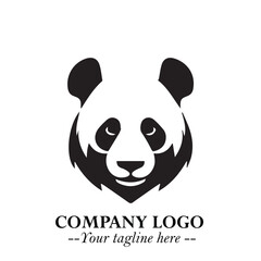 Obraz premium Cute Head of Panda Logo Symbol in Black on White Background with Minimalist and Modern Design