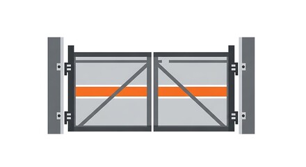 Modern double gate illustration with security features and orange accents.