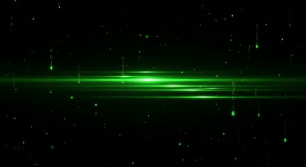 Obraz premium Green light streaks across a black background with small glowing particles