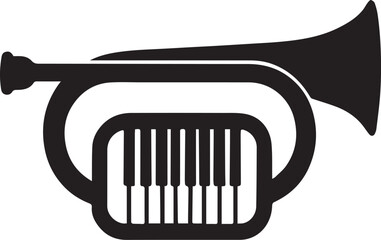 a trumpet with a piano keyboard silhouette vector