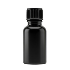 Black glass bottle with ribbed cap isolated on transparent background