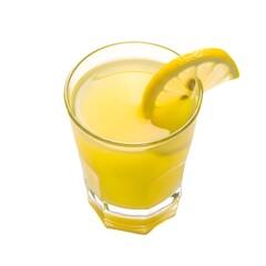 Fresh Lemon Juice in Short Glass with Lemon Slice on White Background