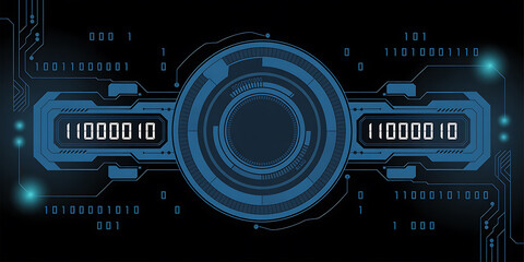 Advanced Digital Interface with Binary Code and Glowing Circular  Elements technology Modern Abstract Neon Digital Tech Background