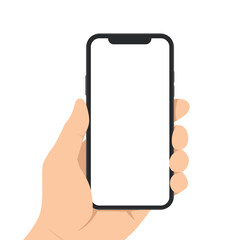 Hand Holding Smartphone with Blank Screen. Flat vector illustration isolated on white background