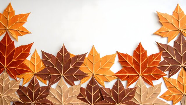 Stylized Geometric Autumn Leaves Border Vector in Flat Orange and Brown Tones