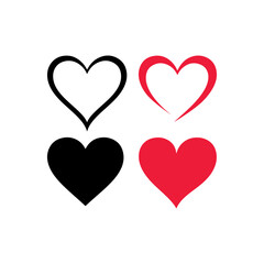 Set of different red hearts icon silhouette vector flat illustration design.
