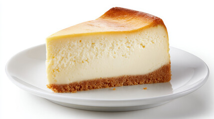 Stück cremiger Käsekuchen auf weißem Teller