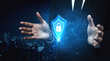 Digital security shield providing network protection and data privacy. This represents a firewall...