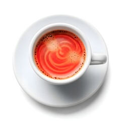 Espresso Coffee with Swirling Crema in White Cup on White Saucer