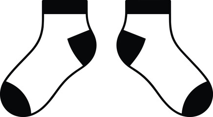 Technical socks sketch, white body, black toe and heel, minimal design, fashion flat, garment illustration, apparel template, clothing vector, footwear icon