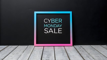 Thin Neon Pink-Blue Gradient Frame with Cyber Monday Sale Text on Black Background